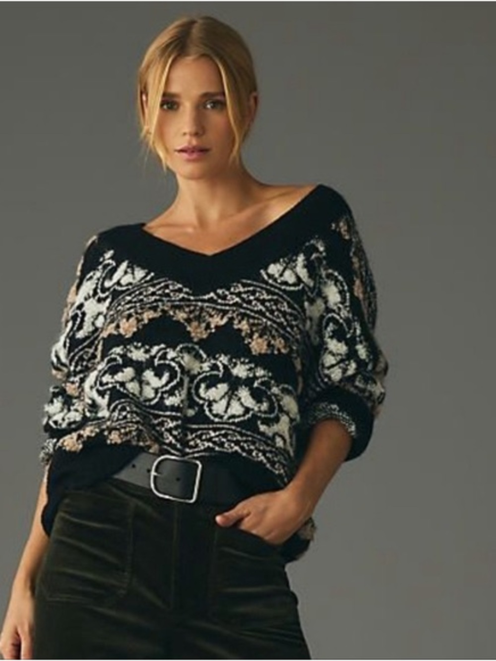 Anthropologie Slouchy Textured V-Neck Sweater